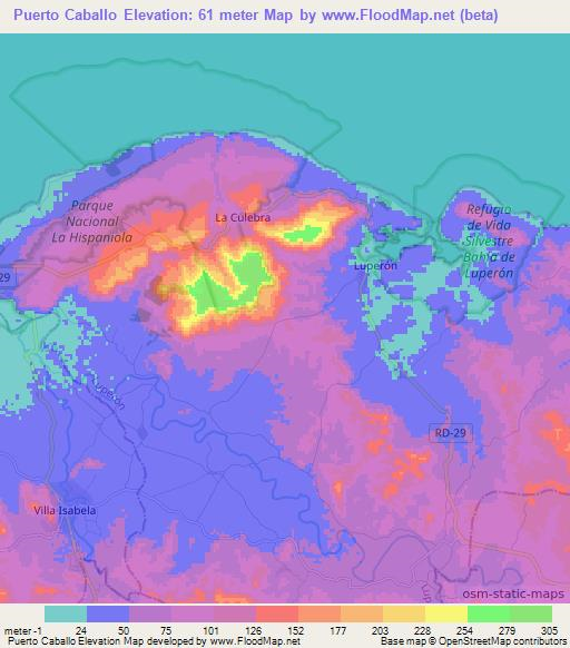 Puerto Caballo,Dominican Republic Elevation Map