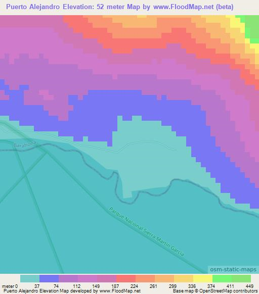 Puerto Alejandro,Dominican Republic Elevation Map