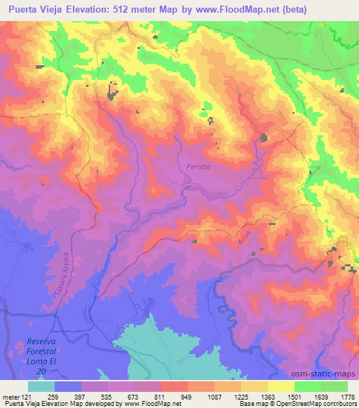 Puerta Vieja,Dominican Republic Elevation Map