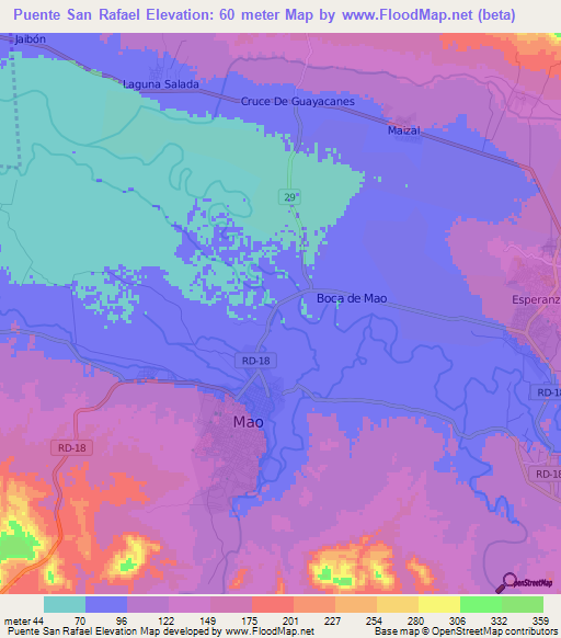 Puente San Rafael,Dominican Republic Elevation Map