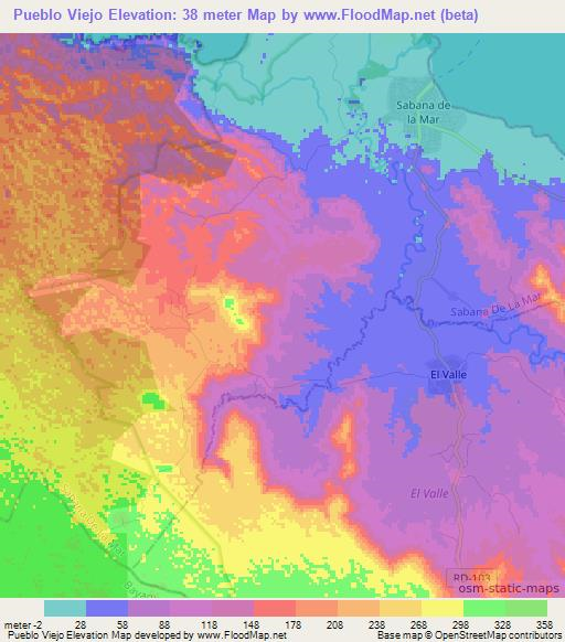 Pueblo Viejo,Dominican Republic Elevation Map