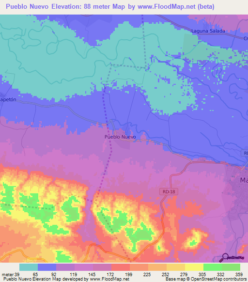 Pueblo Nuevo,Dominican Republic Elevation Map