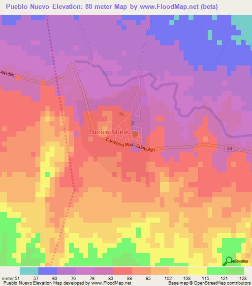 Pueblo Nuevo,Dominican Republic Elevation Map