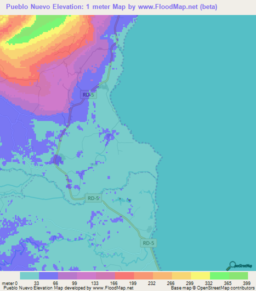 Pueblo Nuevo,Dominican Republic Elevation Map