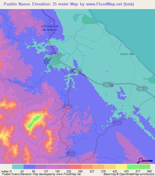 Pueblo Nuevo,Dominican Republic Elevation Map