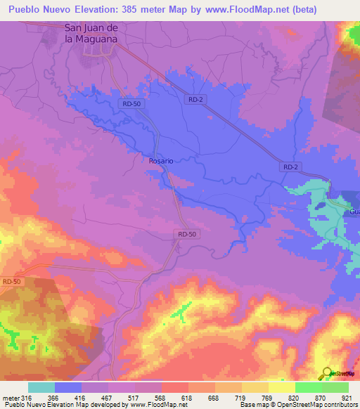 Pueblo Nuevo,Dominican Republic Elevation Map