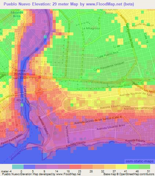 Pueblo Nuevo,Dominican Republic Elevation Map