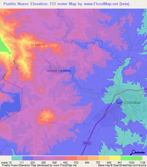 Pueblo Nuevo,Dominican Republic Elevation Map