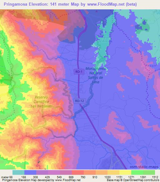 Pringamosa,Dominican Republic Elevation Map