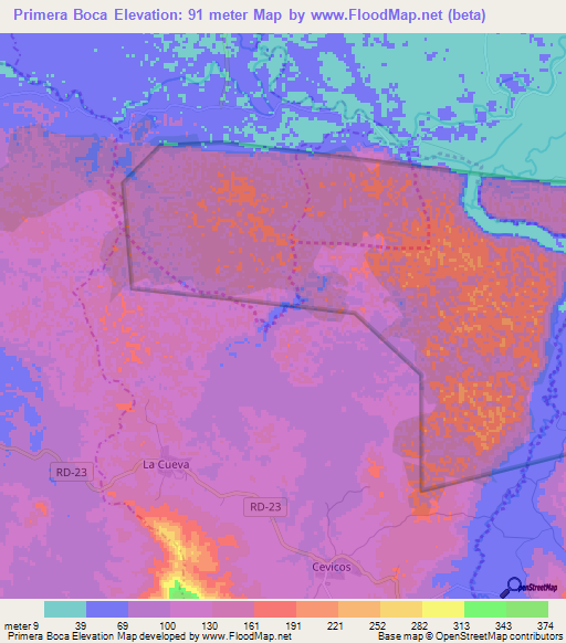 Primera Boca,Dominican Republic Elevation Map