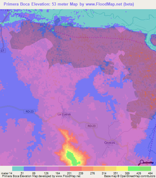 Primera Boca,Dominican Republic Elevation Map