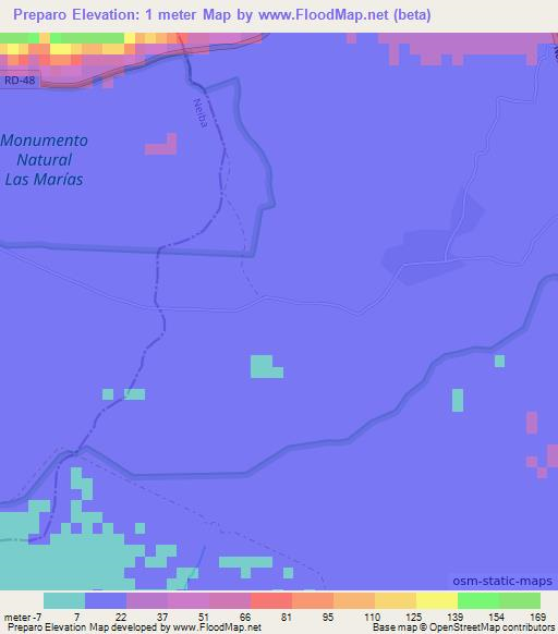 Preparo,Dominican Republic Elevation Map