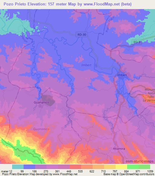 Pozo Prieto,Dominican Republic Elevation Map