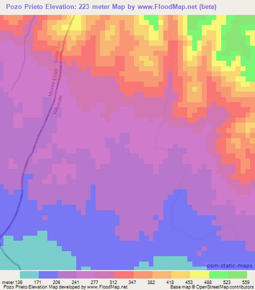 Pozo Prieto,Dominican Republic Elevation Map