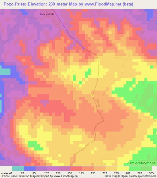 Pozo Prieto,Dominican Republic Elevation Map