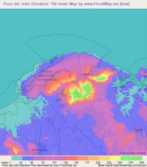 Pozo del Jobo,Dominican Republic Elevation Map