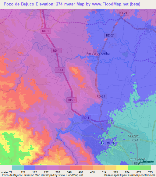 Pozo de Bejuco,Dominican Republic Elevation Map