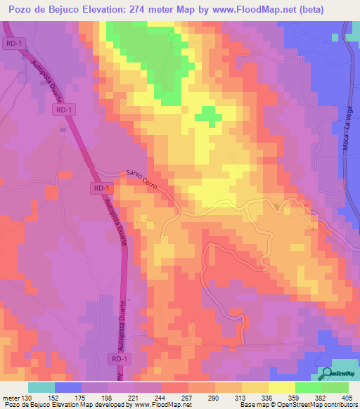 Pozo de Bejuco,Dominican Republic Elevation Map