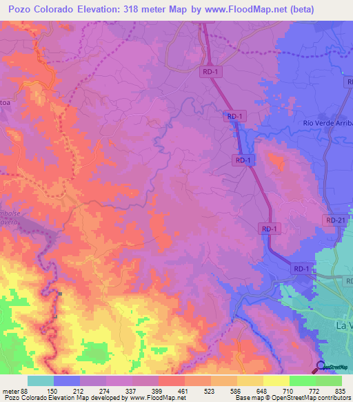 Pozo Colorado,Dominican Republic Elevation Map