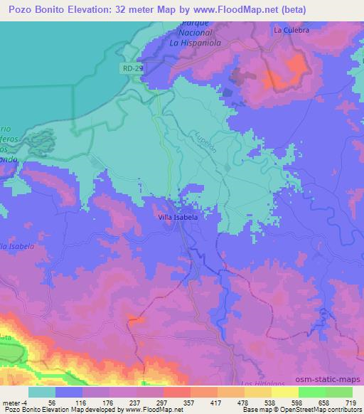 Pozo Bonito,Dominican Republic Elevation Map