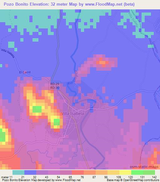 Pozo Bonito,Dominican Republic Elevation Map