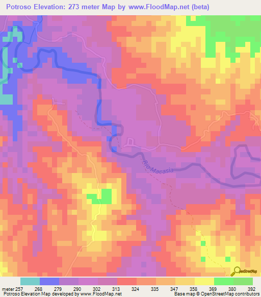 Potroso,Dominican Republic Elevation Map