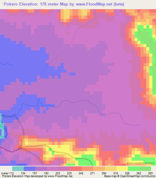 Potrero,Dominican Republic Elevation Map