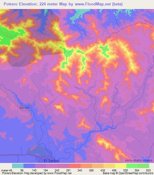 Potrero,Dominican Republic Elevation Map