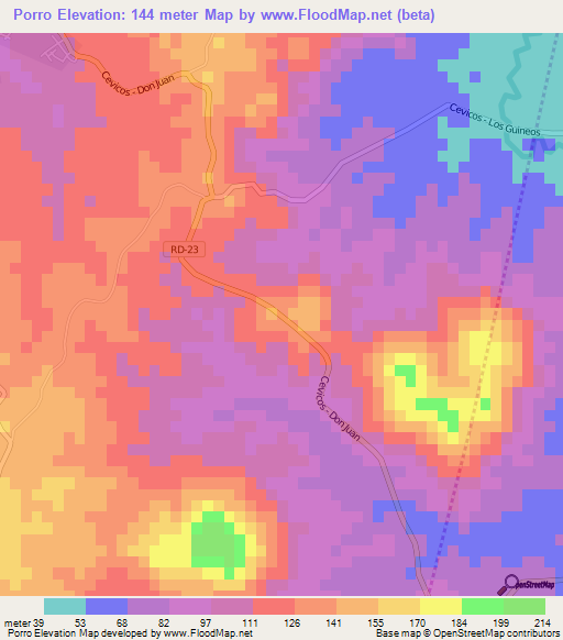 Porro,Dominican Republic Elevation Map