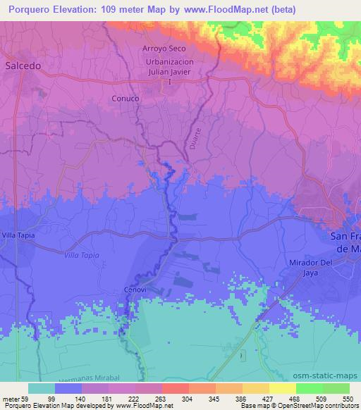Porquero,Dominican Republic Elevation Map