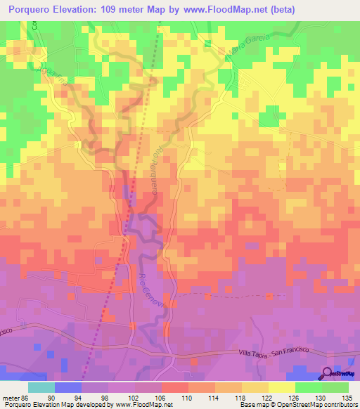 Porquero,Dominican Republic Elevation Map