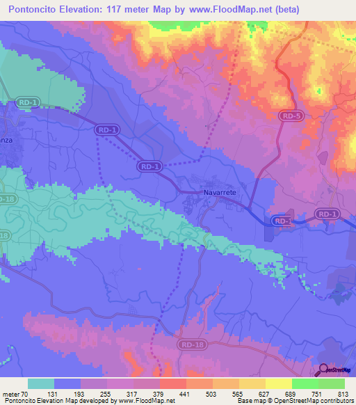 Pontoncito,Dominican Republic Elevation Map