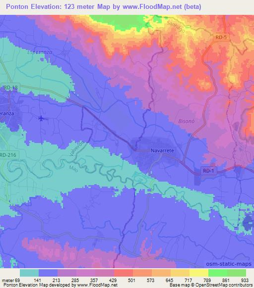 Ponton,Dominican Republic Elevation Map