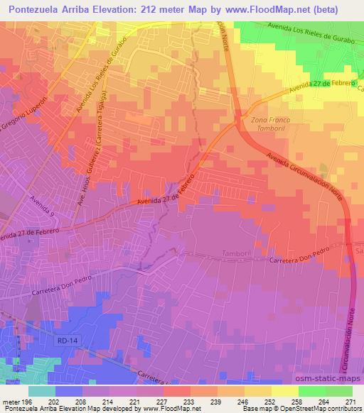 Pontezuela Arriba,Dominican Republic Elevation Map