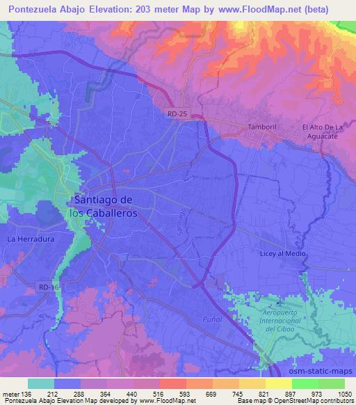 Pontezuela Abajo,Dominican Republic Elevation Map