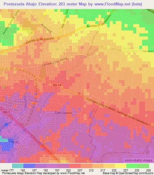 Pontezuela Abajo,Dominican Republic Elevation Map