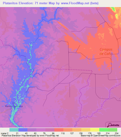 Platanitos,Dominican Republic Elevation Map