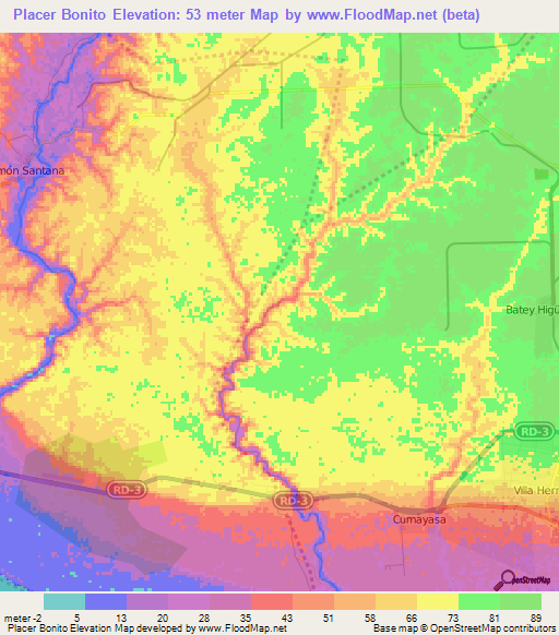 Placer Bonito,Dominican Republic Elevation Map