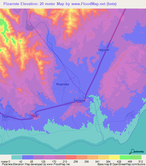 Pizarrete,Dominican Republic Elevation Map