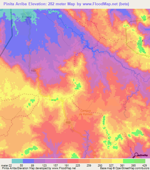 Pinita Arriba,Dominican Republic Elevation Map