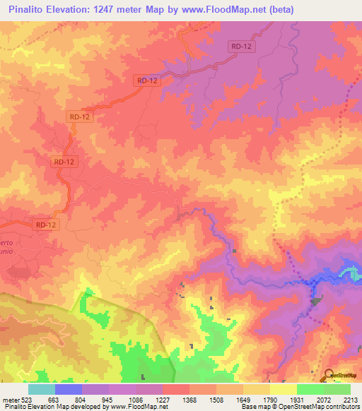 Pinalito,Dominican Republic Elevation Map