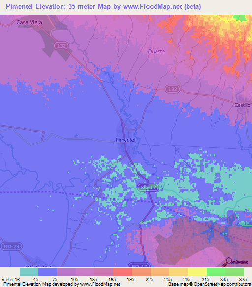 Pimentel,Dominican Republic Elevation Map