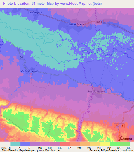 Piloto,Dominican Republic Elevation Map