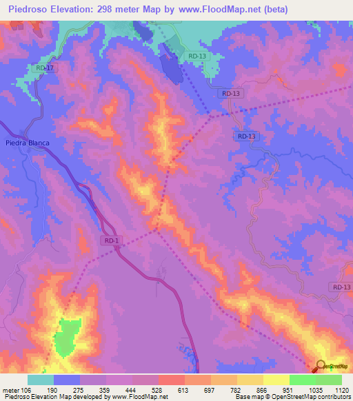 Piedroso,Dominican Republic Elevation Map