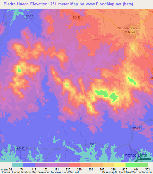 Piedra Hueca,Dominican Republic Elevation Map