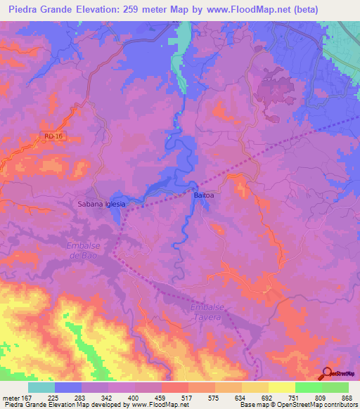 Piedra Grande,Dominican Republic Elevation Map