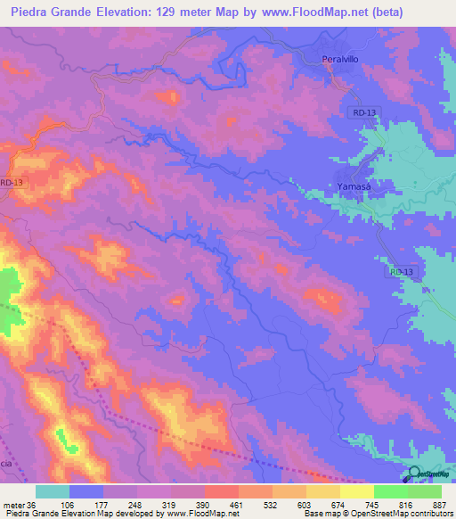 Piedra Grande,Dominican Republic Elevation Map