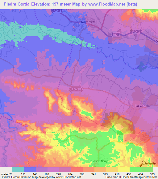 Piedra Gorda,Dominican Republic Elevation Map