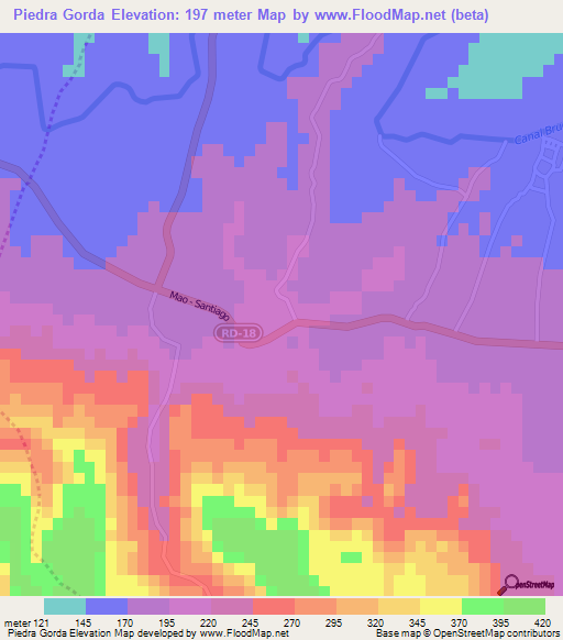 Piedra Gorda,Dominican Republic Elevation Map