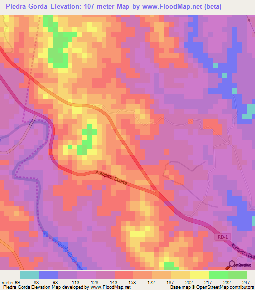 Piedra Gorda,Dominican Republic Elevation Map